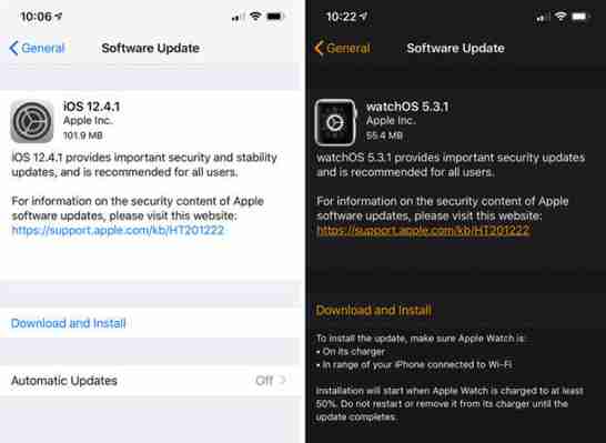 iOS 12.4.1 a watchOS 5.3.1 přinášejí drobné bezpečnostní opravy